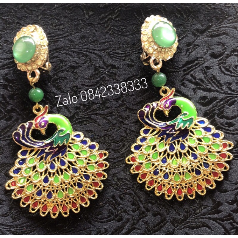 Bông tai chim công - phụ kiện hầu đồng
