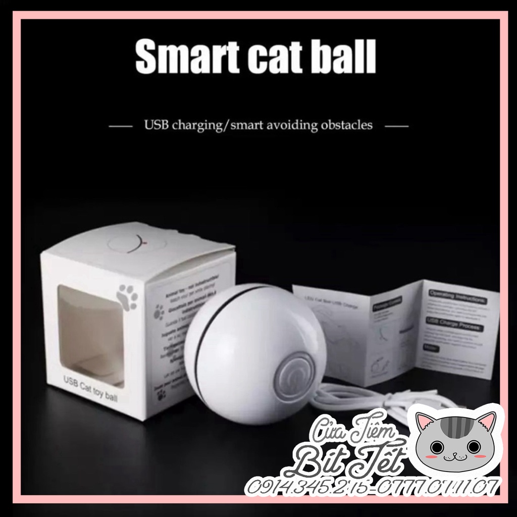 ĐỒ CHƠI THÔNG MINH, Banh tự động sạc usb thế hệ mới cho thú cưng, Bóng tương tác giáo dục có đèn led cho chó mèo cao cấp