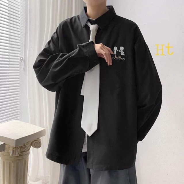 Áo sơ mi dài tay in túi 2 em bé (k kèm cavat) H2G755