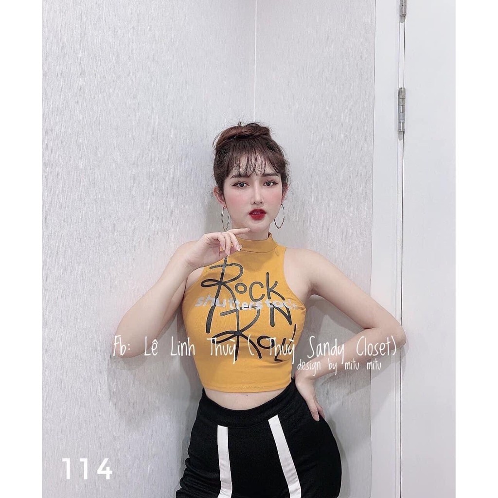 Áo ba lỗ croptop ôm body in chữ rock cực xinh
