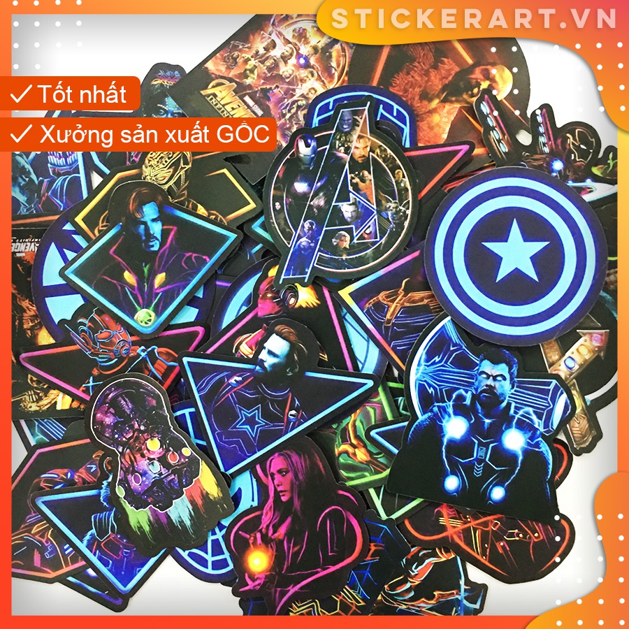 [SIÊU ANH HÙNG MARVEL NEON] 48 Sticker chống nước/trang trí dán xe laptop mũ bảo hiểm vali...