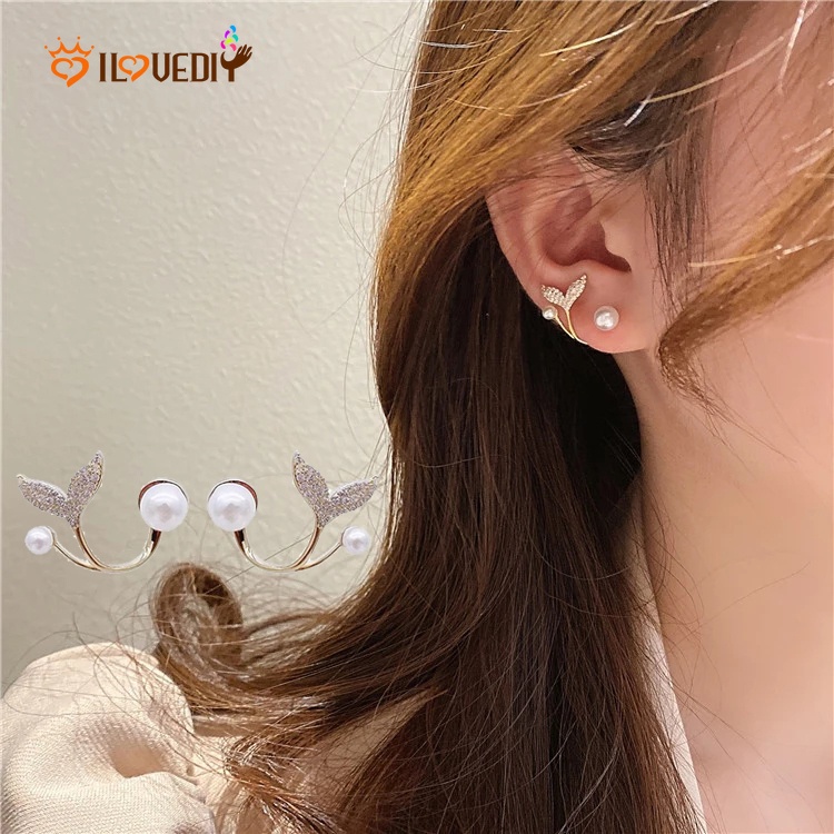 Khuyên Tai Hình Đuôi Cá Đính Đá Zircon Ngọc Trai Pha Lê Kiểu Hàn Quốc Ngọt Ngào Thanh Lịch Cho Nữ / Dự Tiệc Cưới