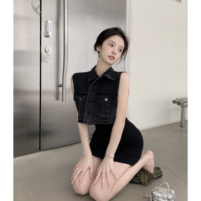 Áo Bò Jeans Gile Croptop Sát Nách