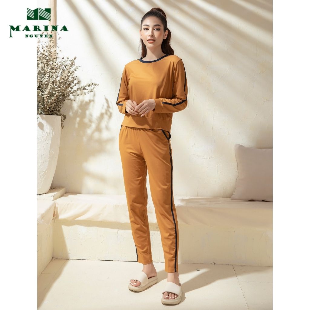 Đồ Bộ Thu Đông Nữ Dài Tay MARINA NGUYỄN Phong Cách Thể Thao, Phối Sọc Tay Trẻ Trung, Co Dãn Thoải Mái - 821047 | BigBuy360 - bigbuy360.vn