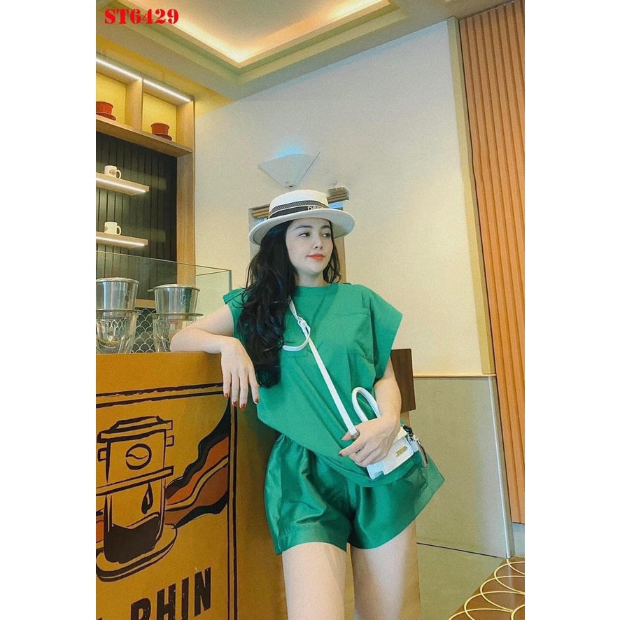 Đồ bộ nữ bộ Z.r tay hến xanh lá phối quần short chất cotton 4 chiều mềm mịn
