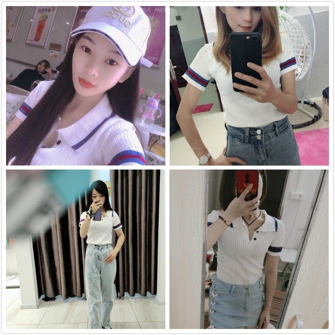 Áo thun nữ tay ngắn thiết kế có cổ thanh lịch cá tính