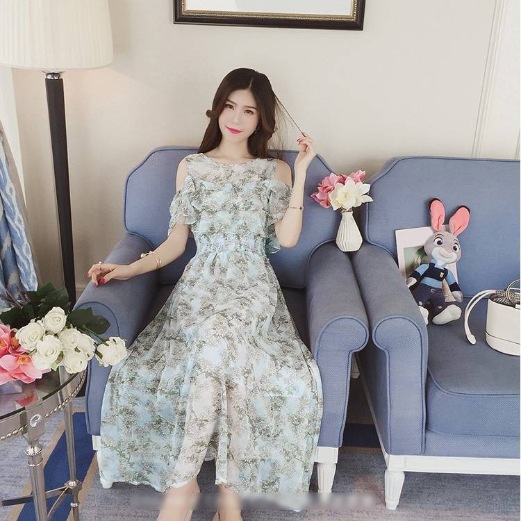 Đầm Maxi trễ vai chất Chiffon hoạ tiết hoa nữ tính | BigBuy360 - bigbuy360.vn