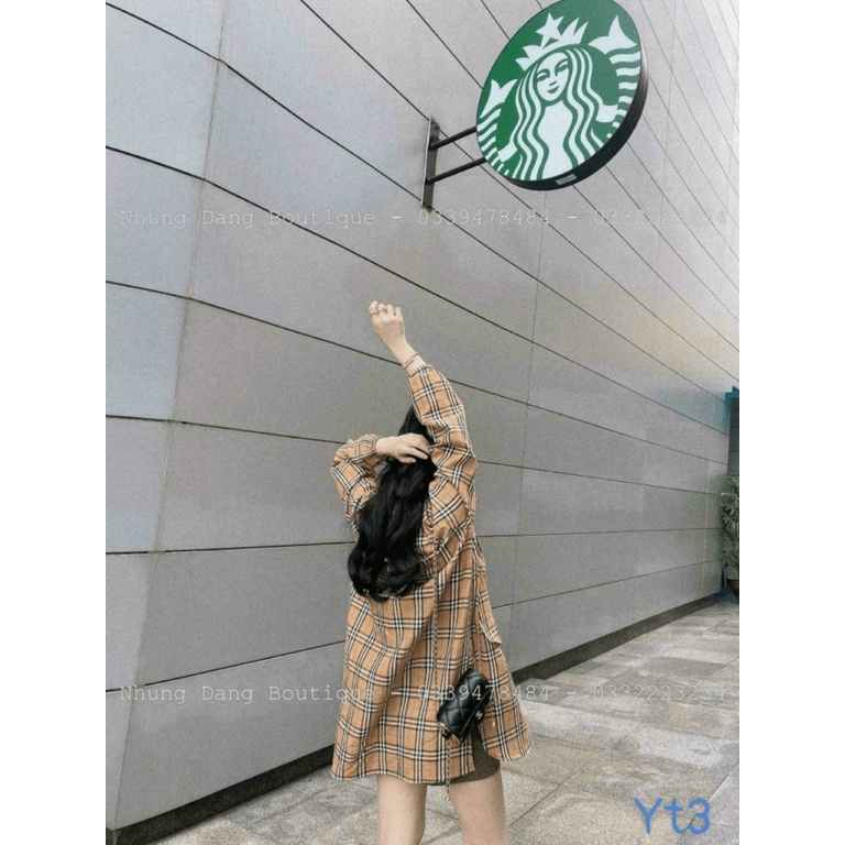 đầm sơ mi kate kẻ sọc form suông giấu bụng cực hotg pu hhp fashion