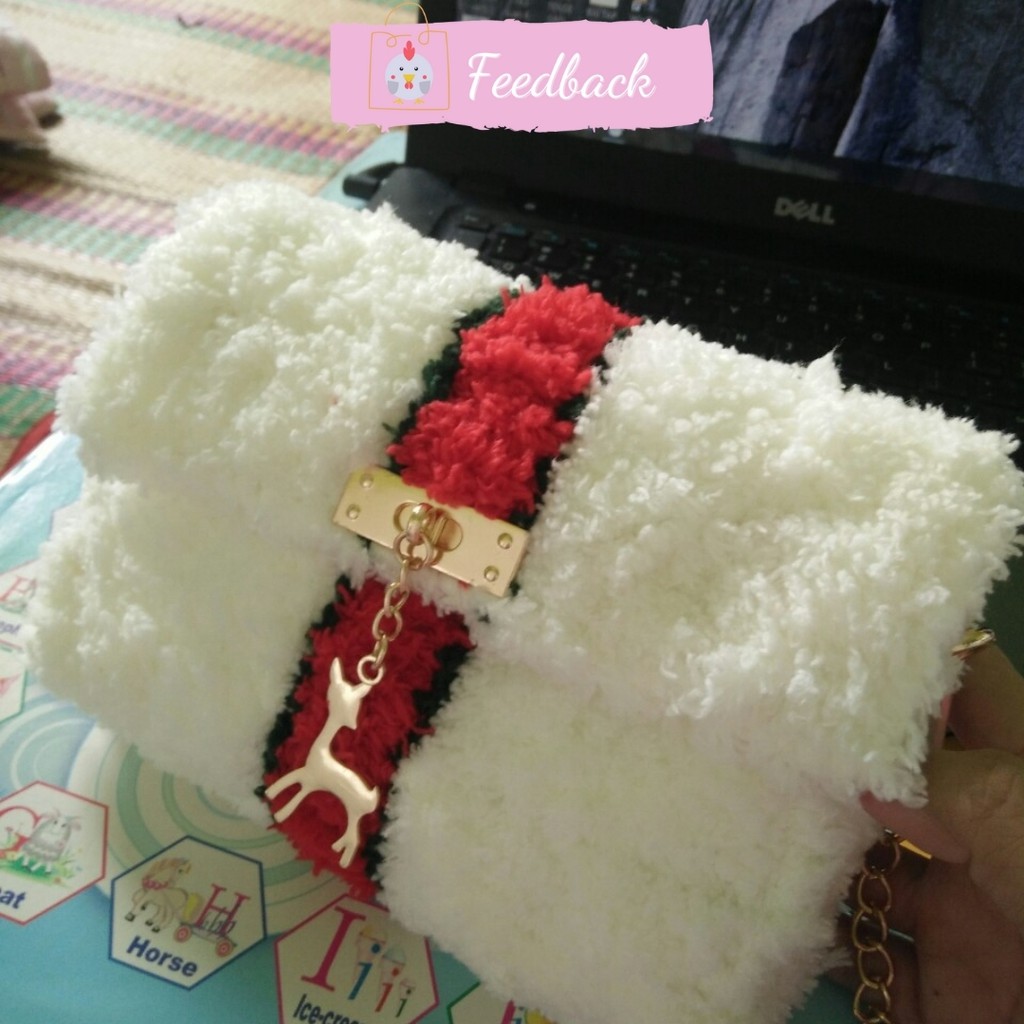 Túi tự đan handmade len xù phối màu mác nai đầy đủ phụ kiện có video hướng dẫn Kawaii_Handmade