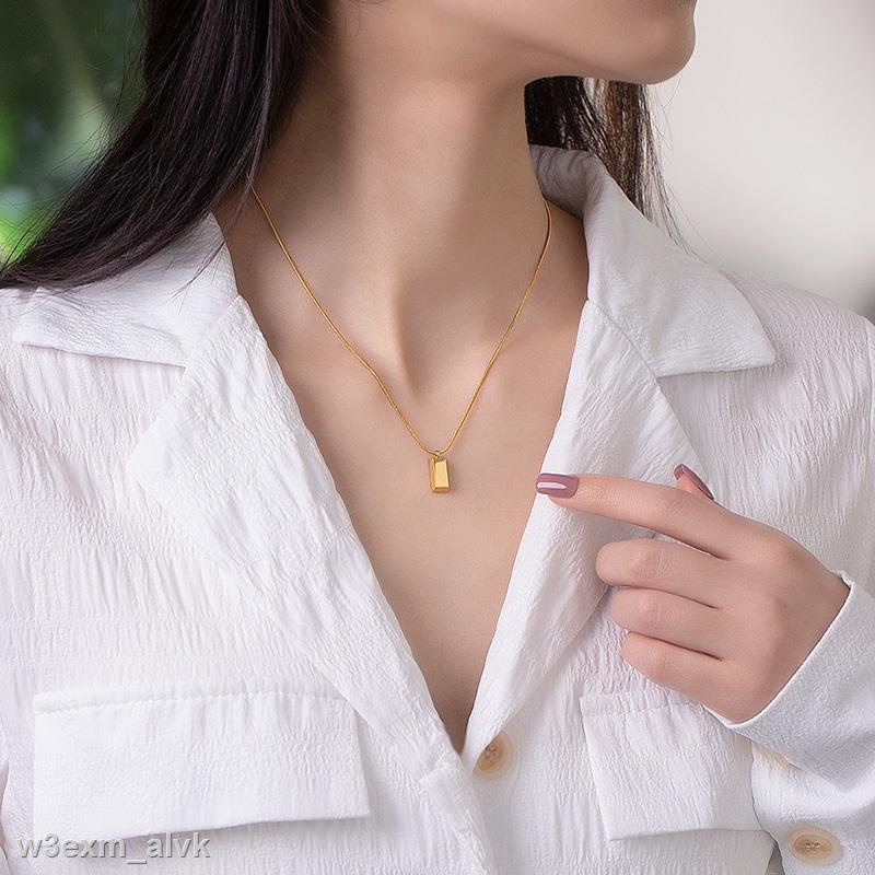 Bảo Hành 1 năm Vòng cổ Thép Titan Mạ Vàng 18k Mặt Hình Chữ Nhật Đơn Giản Phong Cách Hàn Quốc