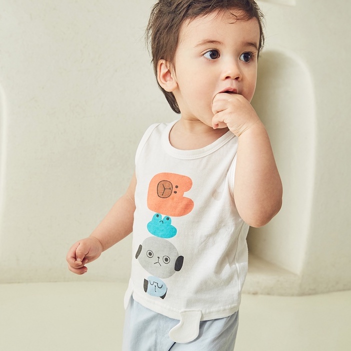 Set bộ quần áo Pure born chất liệu Vải Thun Lạnh Hoạ Tiết mặt cười kiểu dáng sát nách cho bé trai, bé gái 3 màu - T06