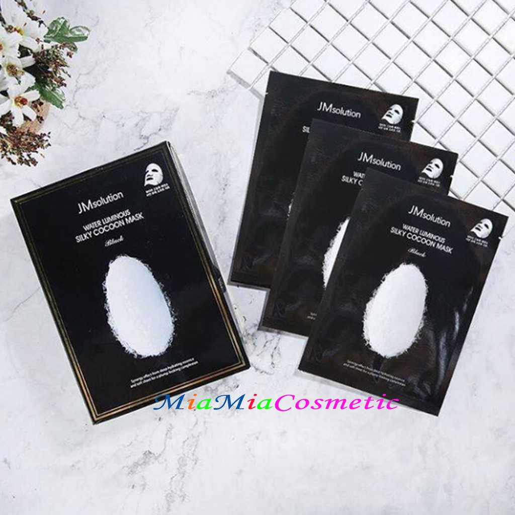 Mặt Nạ Tơ Tằm (miếng lẻ) JM Solution Water Luminuos Silky Cocoon Mask Black Dưỡng Trắng Mịn Màng Cấp Ẩm Căng Bóng