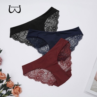 Quần Lót Lụa Phối Ren Không Đường May plus size Màu Tương Phản Quyến Rũ Cho Nữ