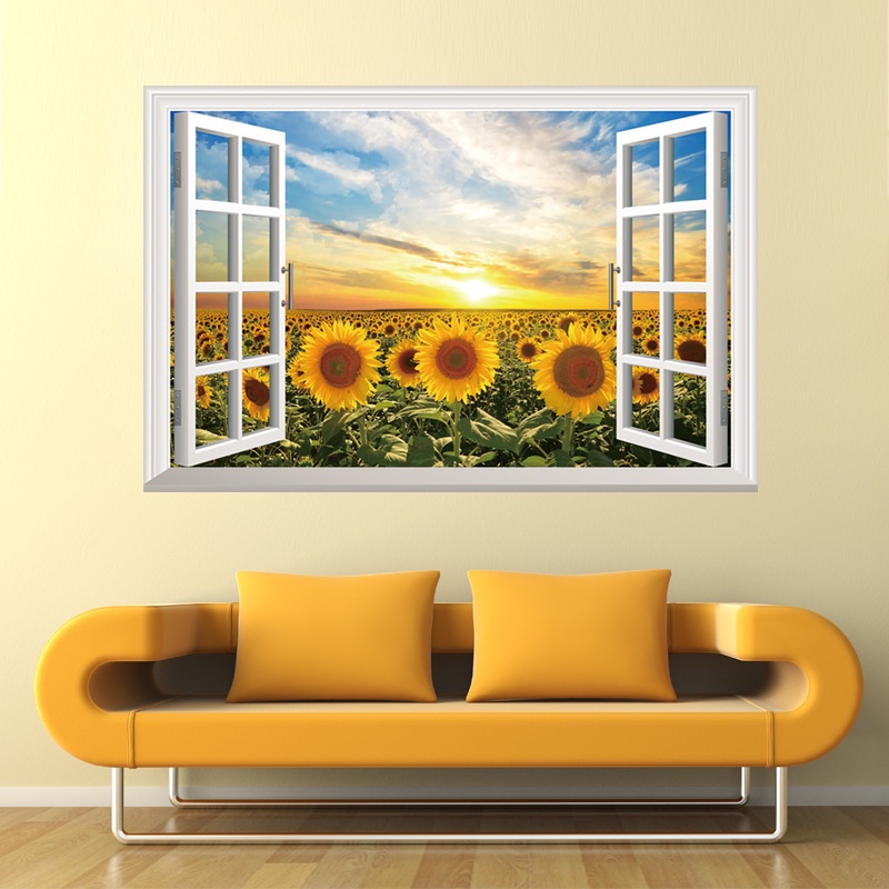 Decal dán tường 3D, tranh dán tường trang trí phòng hình cửa sổ đẹp, trang trí phòng khách, phòng ngủ 0996
