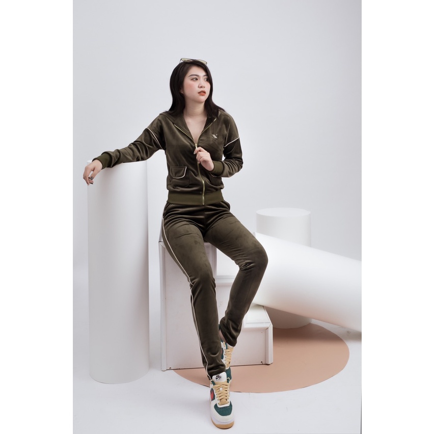 Bộ nhung nữ kéo khóa thể thao chất Nhung hãng Xinh X595