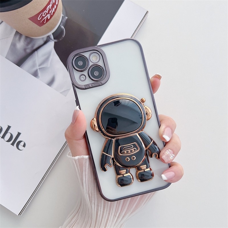 Ốp Điện Thoại Trong Suốt In Hình Phi Hành Gia Có Giá Đỡ Cho iPhone 11 12 13 Pro Max Mini XR X XS 6 7 8 Plus SE 2