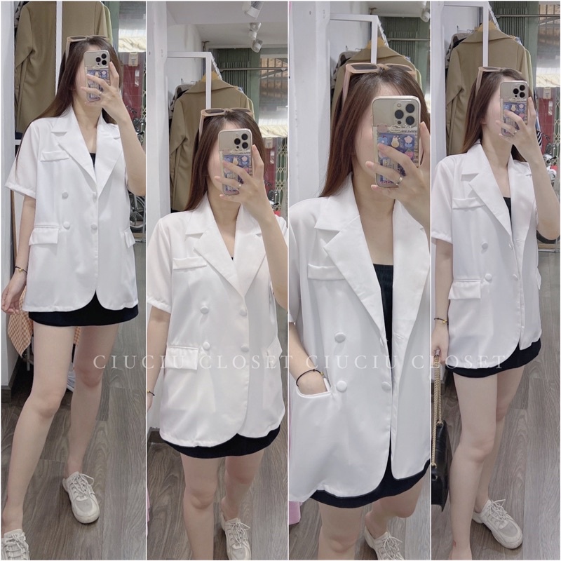 Áo Blazer Ngắn Tay 4 Nút Cổ Vest Chất Vải Đep ( Hàng Sẵn)