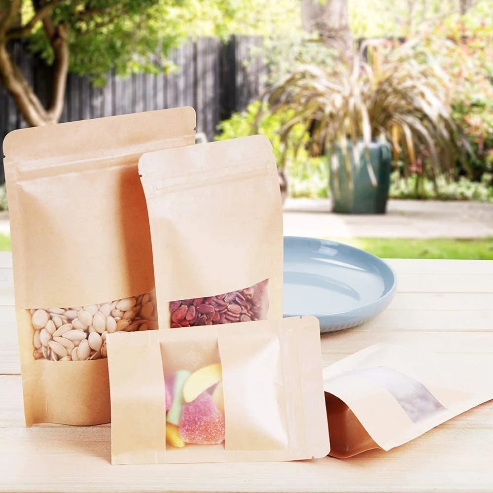 Set 10 túi giấy kraft có khóa kéo dùng để đựng bảo quản thực phẩm khô tiện dụng