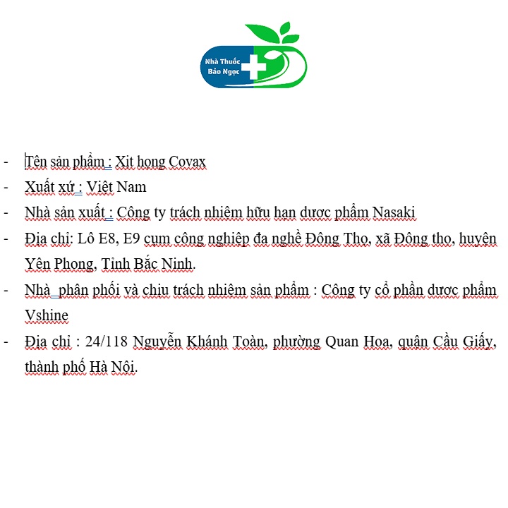 Xịt họng covax chiết xuất xuyên tâm liên hỗ trợ cảm cúm do vi khuẩn, virut giảm rát họng,viêm họng