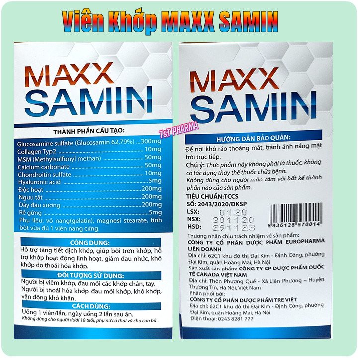 Viên Uống Bổ Xương Khớp Glucosamine Maxx Samin Collagen Type 2 - Giúp Giảm Đau Nhức Mỏi Khớp, Giảm Thoái Hóa Khớp