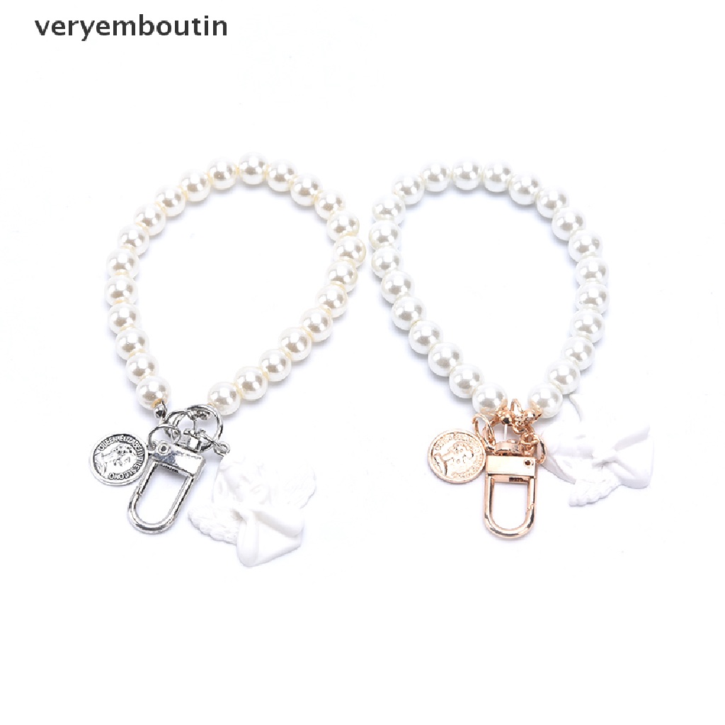 Móc Khóa Thiên Thần Đính Ngọc Trai Giả Phong Cách Vintage Giá Đỡ