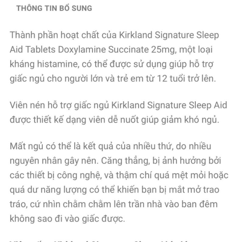 Viên uống hổ trợ giấc ngủ ngon KIRKLAND SLEEP AID 25mg vĩ 192 viên của MỸ 🇦🇹🇦🇹