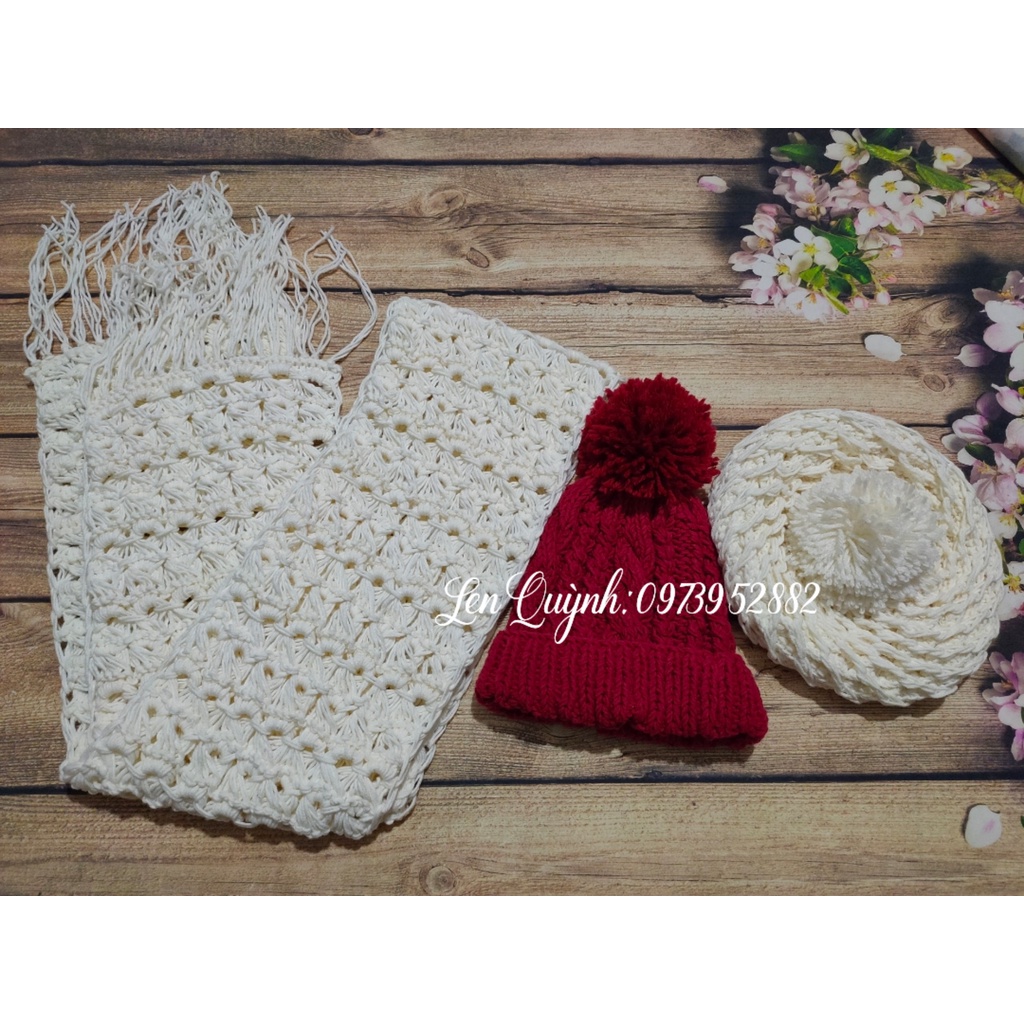 Khăn len đan tay cho nữ - kiểu đan hoa cúc đẹp mắt - Quà tặng handmade ý nghĩa