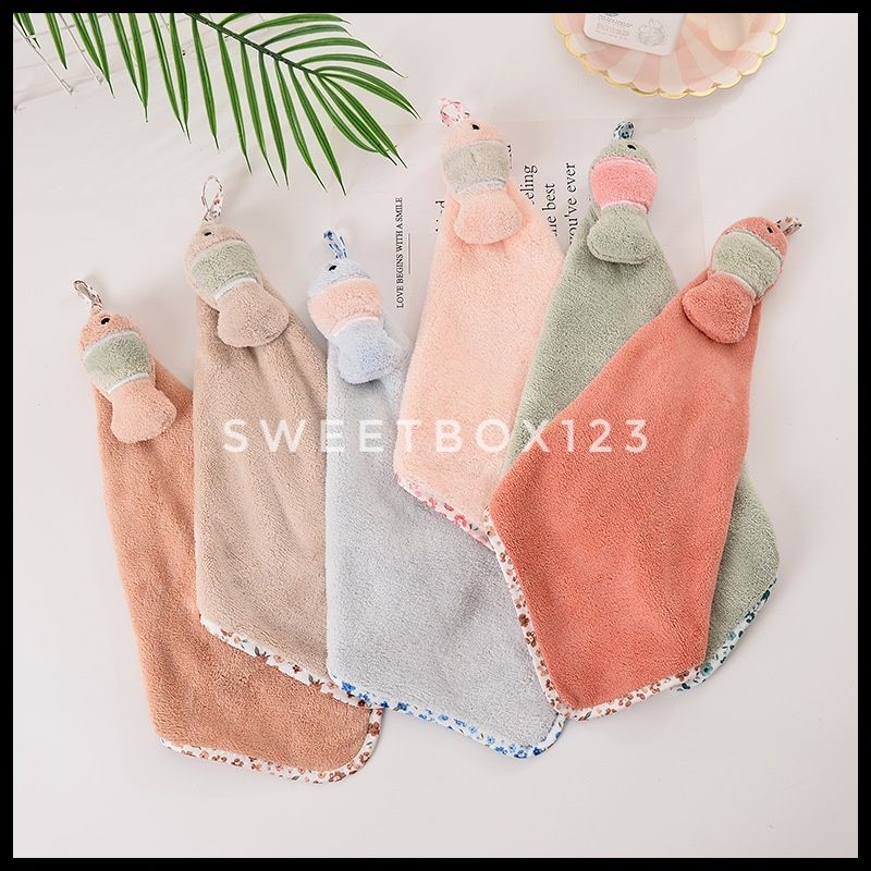 Khăn Lau Tay Nhà Bếp Phòng Tắm Có Móc Treo Thấm Hút Cao Tông Pastel Hình Cá