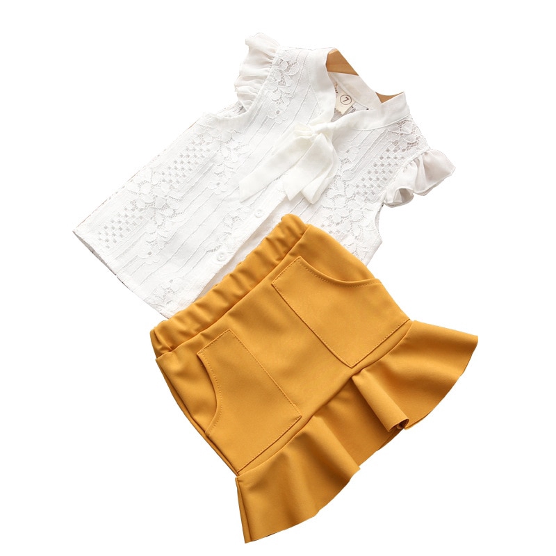 Set áo tay bèo + chân váy ngắn BEAR LEADER màu trơn đáng yêu dành cho bé gái