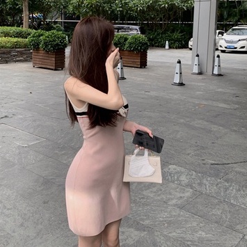 Đầm ZHELIHANGFEI không tay dệt kim ôm dáng vừa vặn trẻ trung quyến rũ dành cho nữ