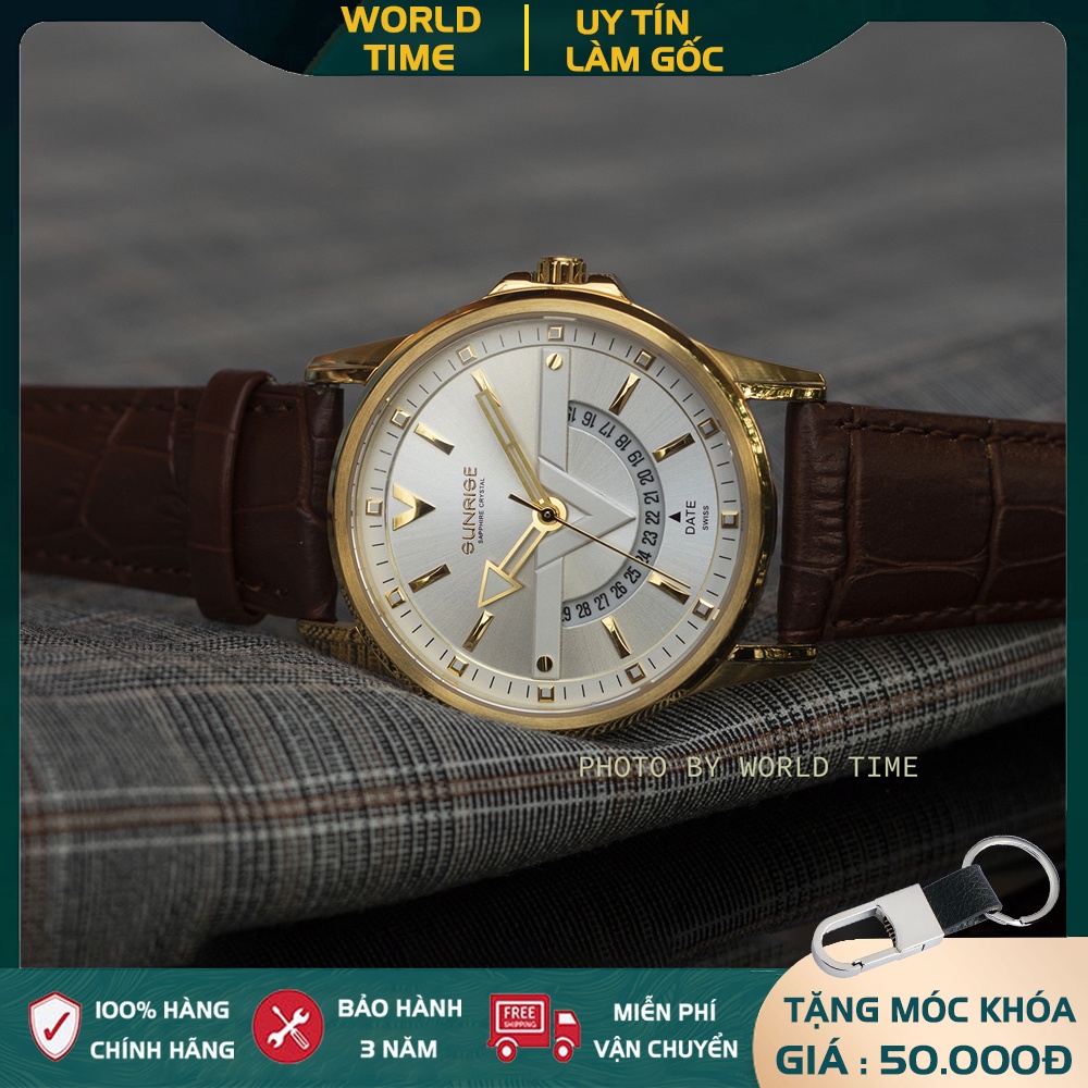 Đồng Hồ Nam Sunrise DM1116SWA G [ Chính Hãng Full Box ] Kính Sapphire Chống Xước , Chống Nước , Dây Da