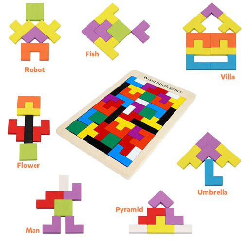 Wooden Tangram Creative Tetris Learning Educational Toys Wood IQ Puzzle Jigsaw Block for Kids