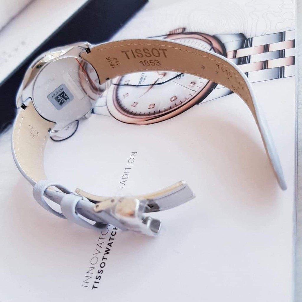 Đồng hồ Nữ chính hãng Tissot 1853 Couturier T035.210.16.031.02 Size 32,Mặt trắng,Lịch ngày-Máy Pin Quartz-Dây da xanh