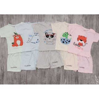 Bộ Cộc Tay Noubaby In Hình Dễ Thương Cho Bé (Mẫu Kẻ Ngang)