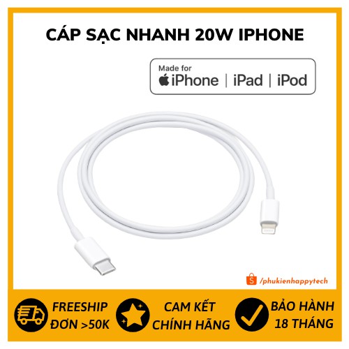 [ CHÍNH HÃNG ] Cáp sạc nhanh iPhone 20W iPhone 12/12 Pro Max/ 11/11 Pro max X/XS Max 8/8 Plus - HappyTech