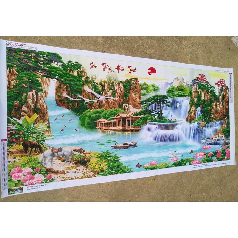 tranh đính đá phong cảnh sơn thuỷ hữu tình khổ lớn 200 x95 cm