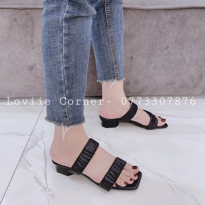 LOVIIECORNER -  DÉP NỮ THỜI TRANG 2 QUAI NHÚNG ĐẾ VUÔNG - DÉP GUỐC NỮ ĐẾ VUÔNG 3CM HAI QUAI NGANG - DÉP CAO GÓT D210409