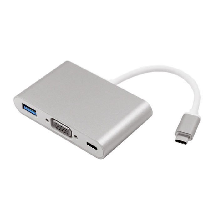 Cáp 3 in 1 chuyển đổi typeC sang VGA/ USB/ TypeC - hỗ trợ chất lượng FullHD (Xám)