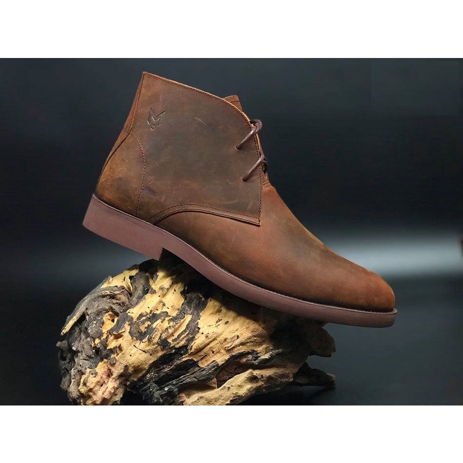 [ Cao Cấp] Giày boots Nam Cổ Lửng Da Sáp Ngựa Điên Chukka Boots Phong Cách Bụi Bặm