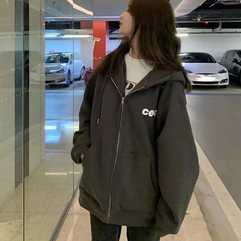 Áo khoác nữ tay dài có nón khóa kéo thời trang