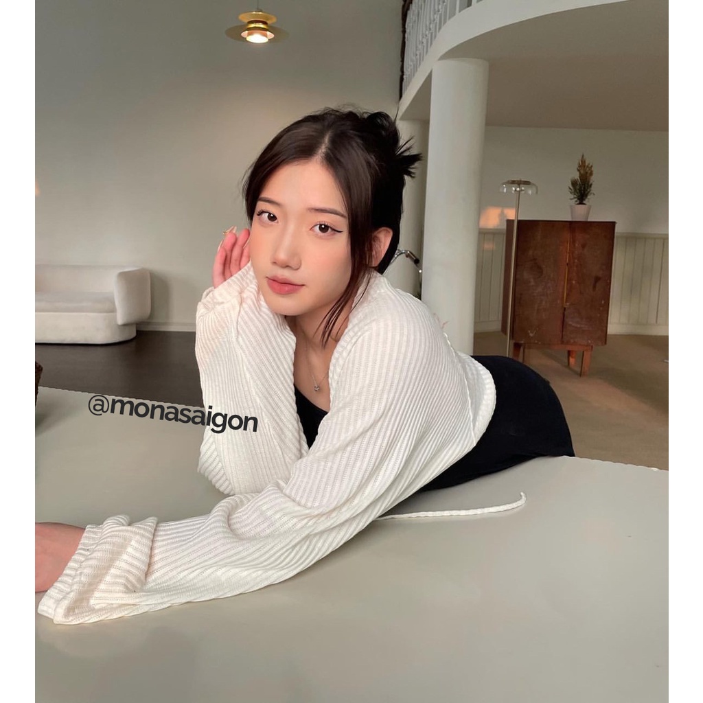 [Mã FAMARAL1 giảm 10K đơn 50K] MONÁ - Áo cardigan suôn cột nơ tay dài - JENA TOP