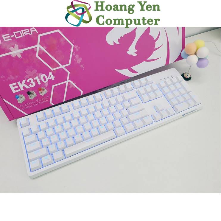 [WHITE] Bàn Phím Cơ E-Dra EK3104 ICE WHITE (Đèn Led Xanh, Chống Nước) - BH 2 Năm Chính Hãng - Hoàng Yến Computer
