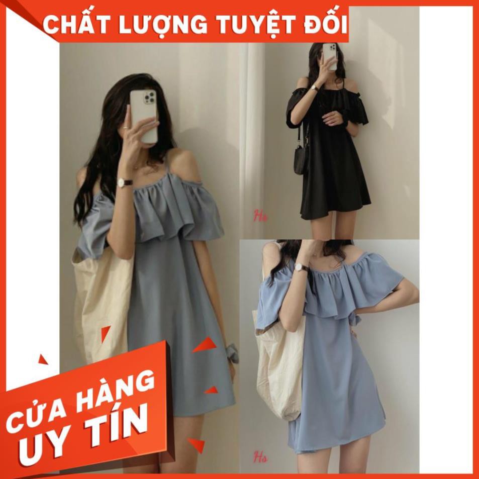Đầm 2 Dây Trễ Vai Ngực Bèo , Váy Nữ Chất Voan Dáng Lỡ 3 Màu Q017