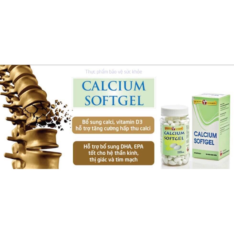 CALCIUM softgel - Viên uống bổ sung canxi và vitamin D3,DHA bổ sung phát triển, cải thiện chiều cao  (100 viên)