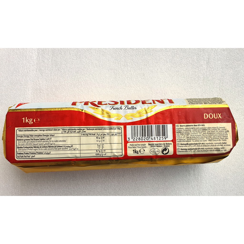 [Giá hủy diệt] Bơ lạt Pháp President khối tròn 1 kg DATE 28/02/2024 [Rẻ vô địch]