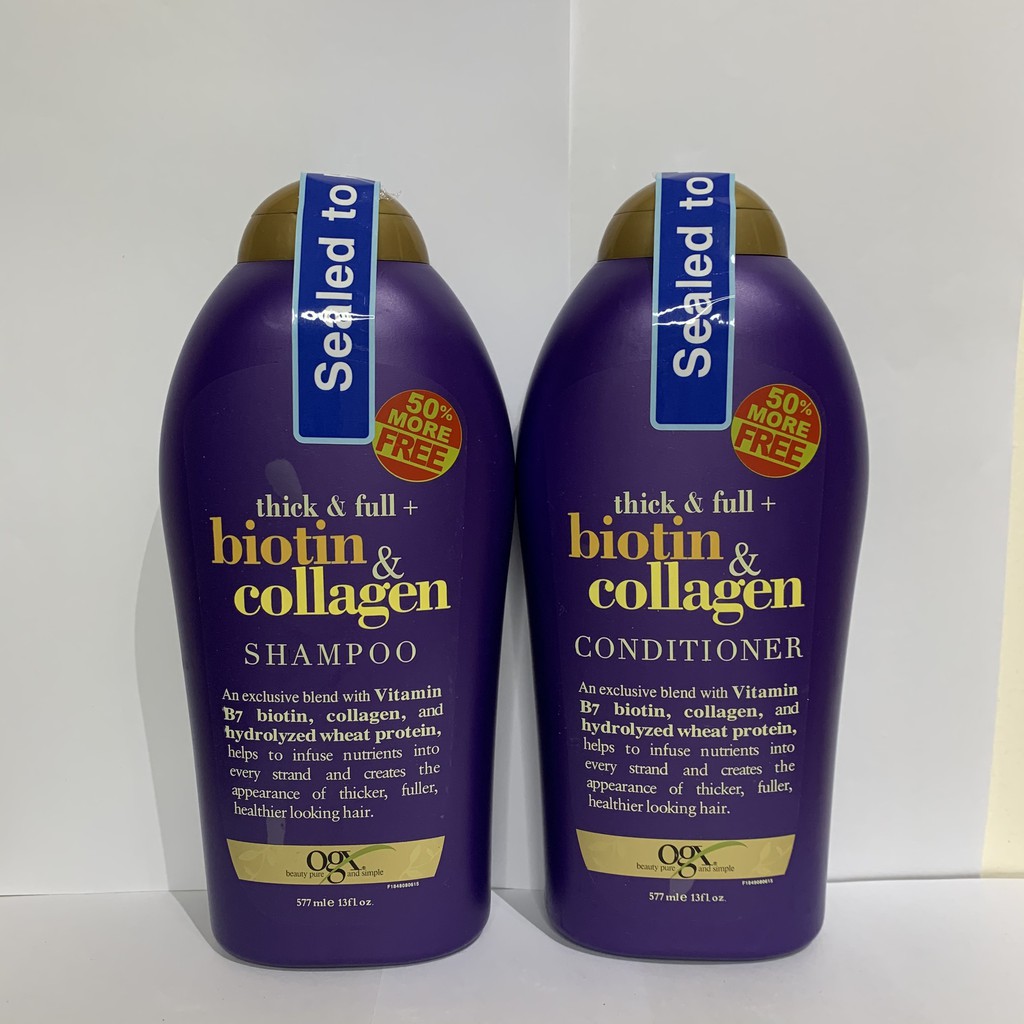 Dầu Gội Biotin Tím Bộ Dầu Gội 577ml Và Xả 577ml Biotin Collagen Ogx Giúp Tăng Dưỡng Chất Thấm Sâu Phục Hồi Bên Trong Tóc