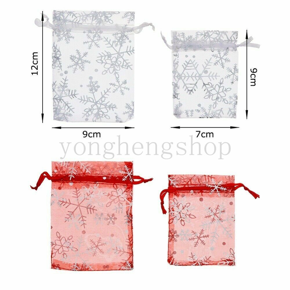 Set 100 Túi Rút Dây Họa Tiết Bông Tuyết Xinh Xắn Đựng Quà