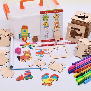 Bộ ghép hình gỗ kèm khuôn vẽ cho bé