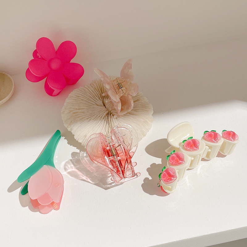 Kẹp Tóc Hình Hoa Tulip / Cá Mập Cỡ Lớn Bằng Acrylic Kiểu Hàn Quốc Dễ Thương Cho Bé Gái