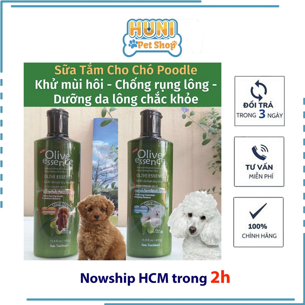 Sữa tắm chó Olive mùi thơm, hoàn toàn từ thiên nhiên lông trắng, lông nâu, poodle, dưỡng da - Huni petshop